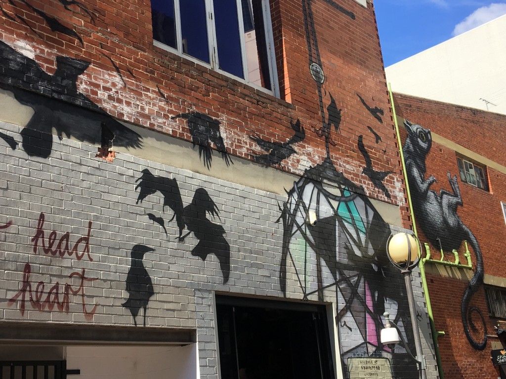 murals of crows on a wall in Perth
