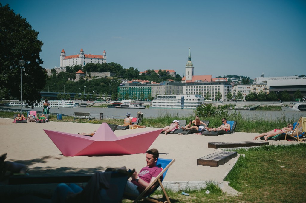 people relaxing on a beach in Bratislava