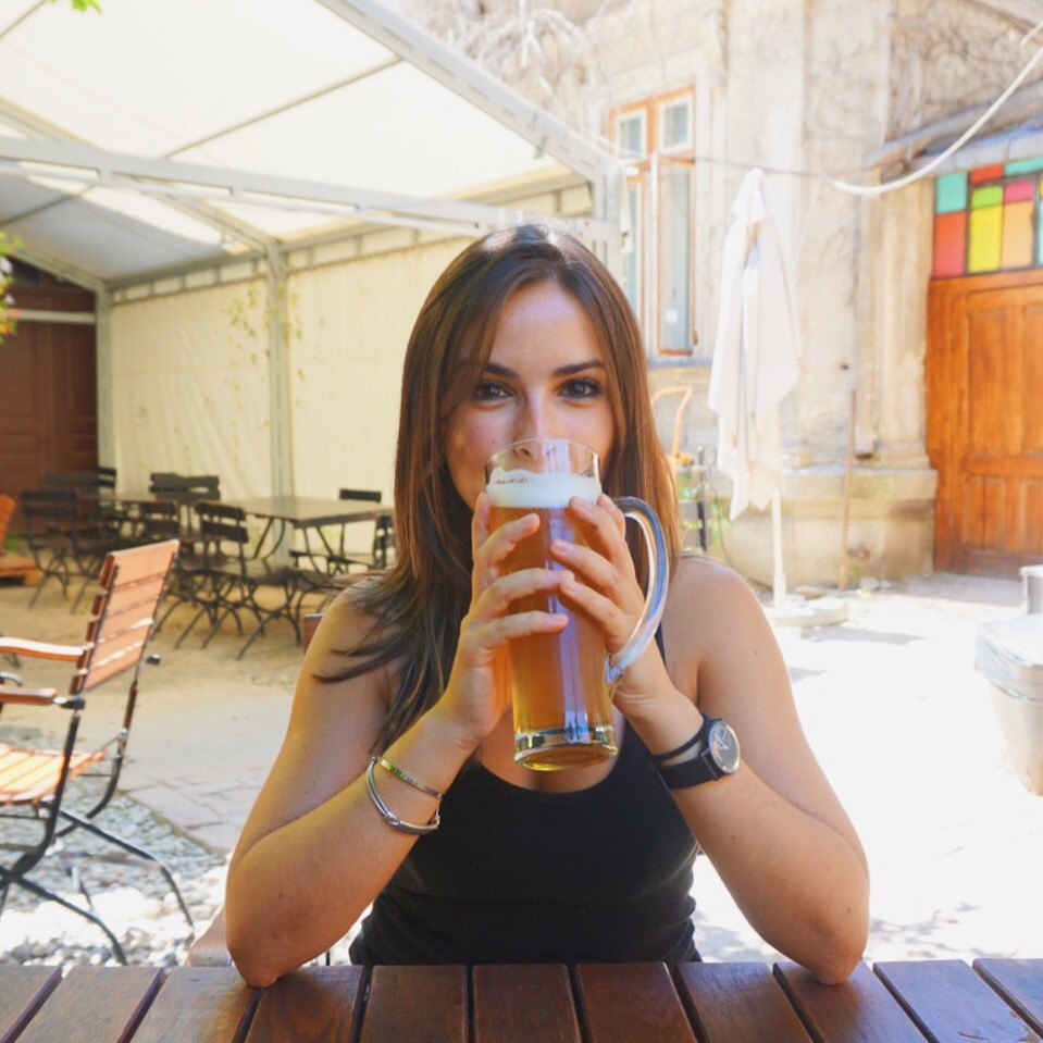 Traveller drinking a beer in Bucharest