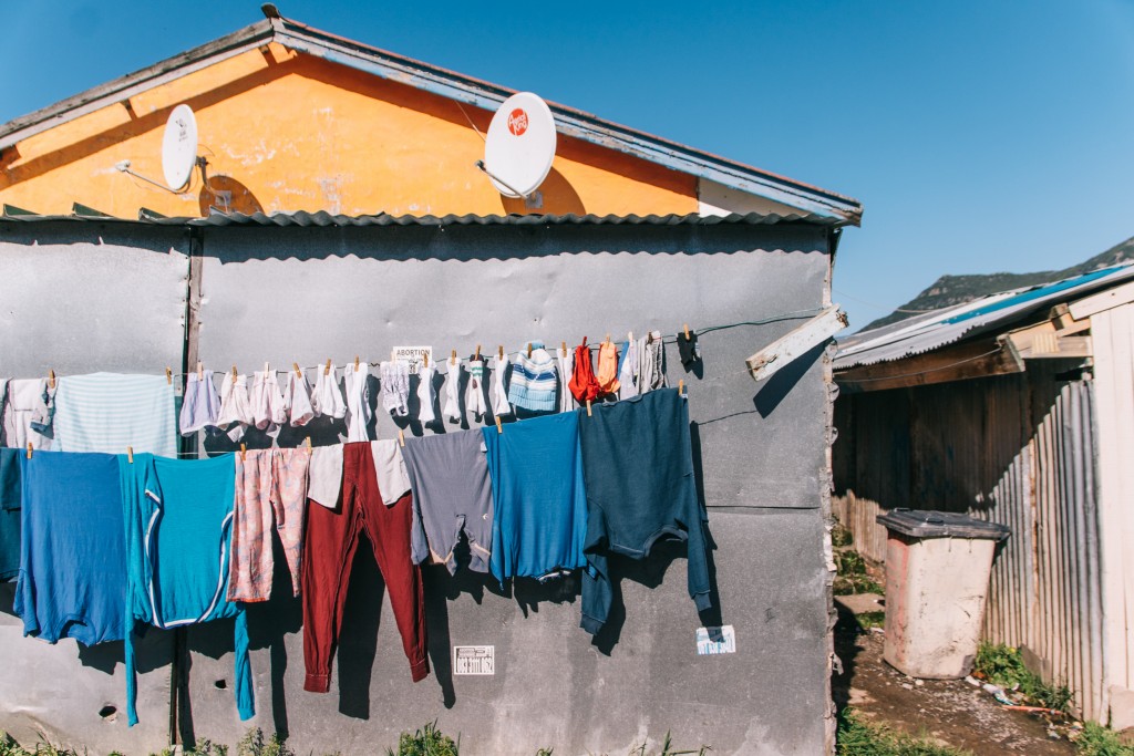 Clothing hung out in a Cape Town township