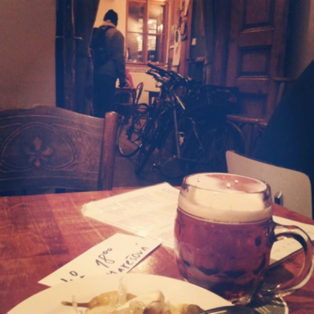 Beer on the table at Kolibka cafe in Prague