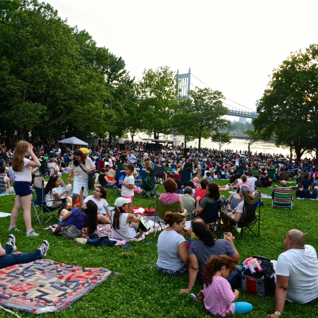 crowd of people in a Brooklyn park on the water