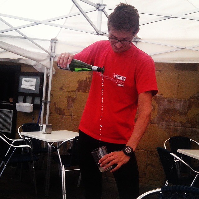 pouring cider from a bottle